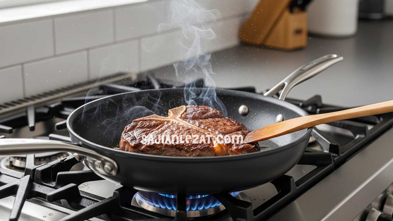 Wajan anti lengket terbaik untuk membuat steak empuk dan juicy